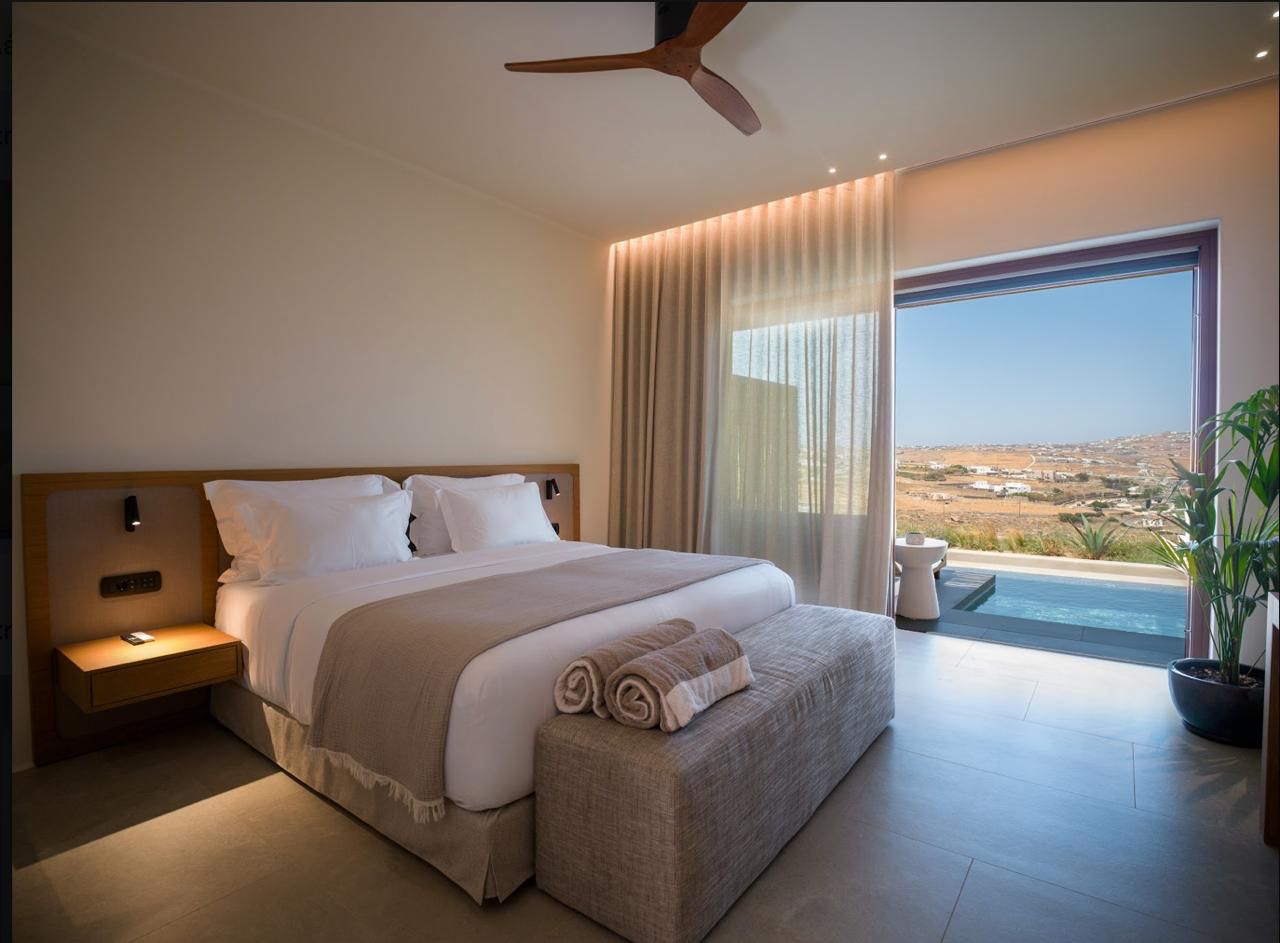 Luxury villa bedroom in Mykonos